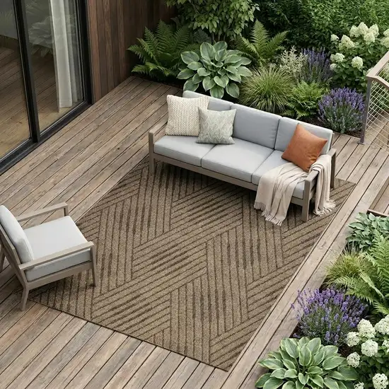 Beige Geometric Stain Resistant Indoor Outdoor Area Rug Photo 1