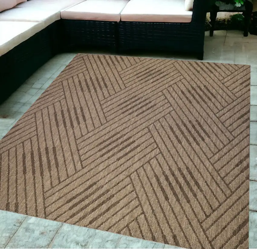 Beige Geometric Stain Resistant Indoor Outdoor Area Rug Photo 1