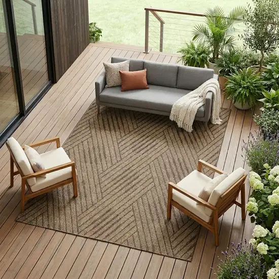 Beige Geometric Stain Resistant Indoor Outdoor Area Rug Photo 1