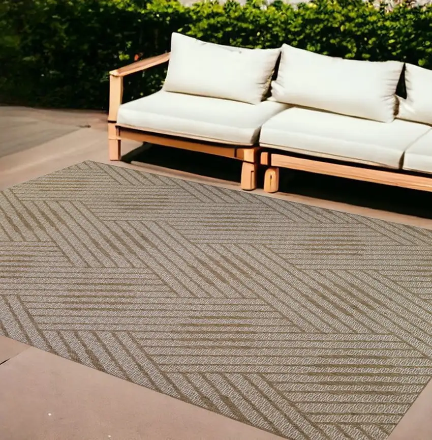 Beige Geometric Stain Resistant Indoor Outdoor Area Rug Photo 1