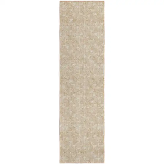 Beige Geometric Washable Indoor Outdoor Runner Rug Photo 2