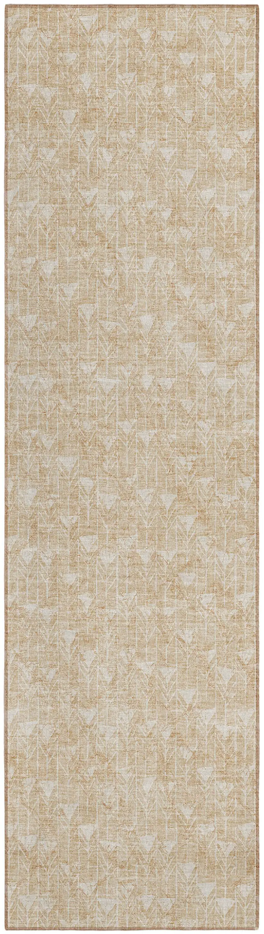 Beige Geometric Washable Indoor Outdoor Runner Rug Photo 2
