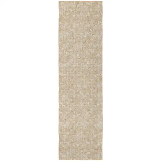 Beige Geometric Washable Indoor Outdoor Runner Rug Photo 3