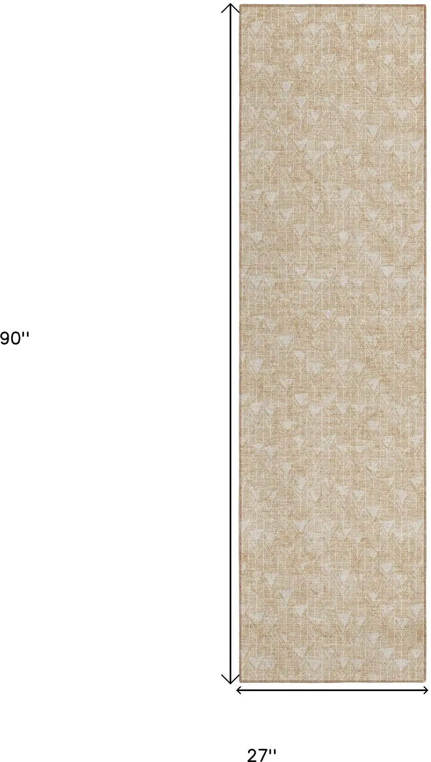 Beige Geometric Washable Indoor Outdoor Runner Rug Photo 3