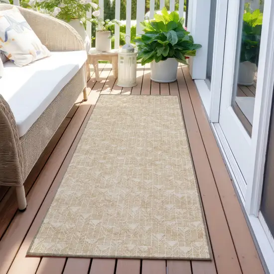 Beige Geometric Washable Indoor Outdoor Runner Rug Photo 8
