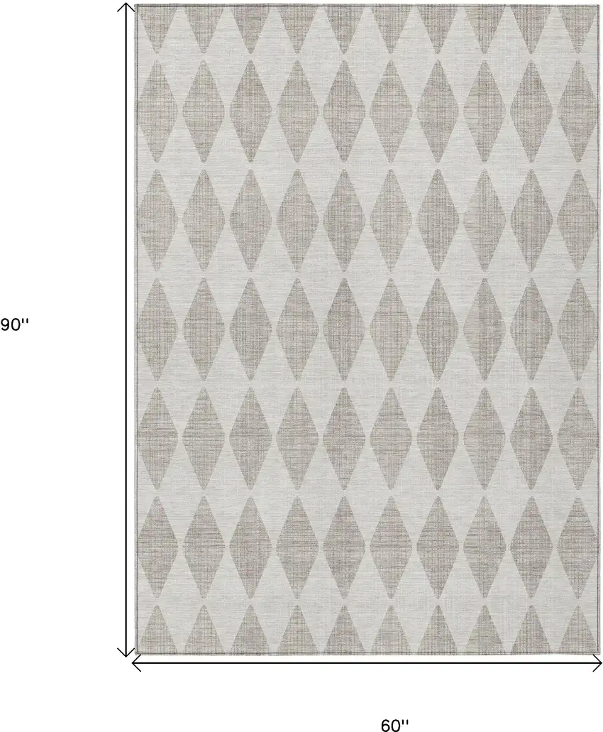 Beige Geometric Washable Non Skid Indoor Outdoor Area Rug Photo 3