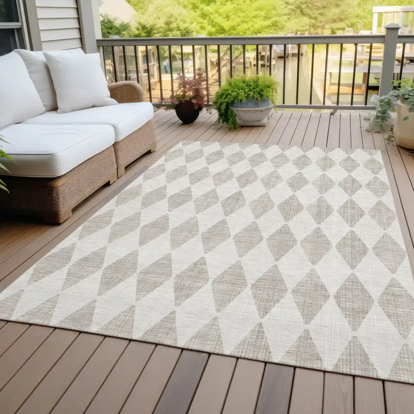 Beige Geometric Washable Indoor Outdoor Area Rug Photo 6