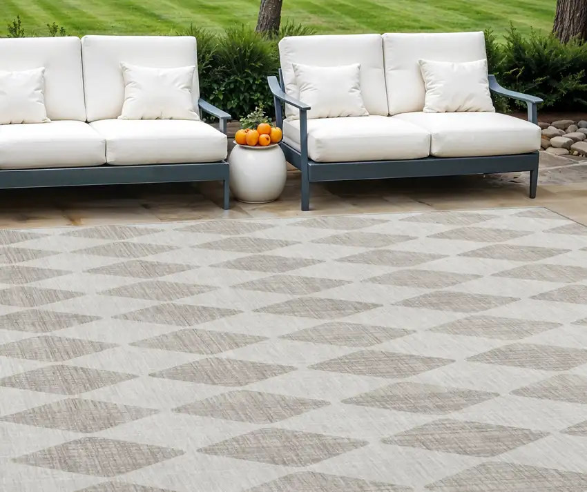 Beige Geometric Washable Non Skid Indoor Outdoor Area Rug Photo 1