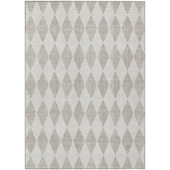 Beige Geometric Washable Non Skid Indoor Outdoor Area Rug Photo 2