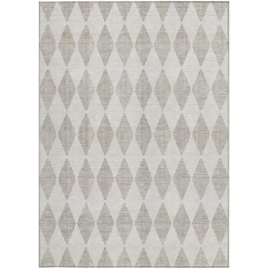 Beige Geometric Washable Non Skid Indoor Outdoor Area Rug Photo 5
