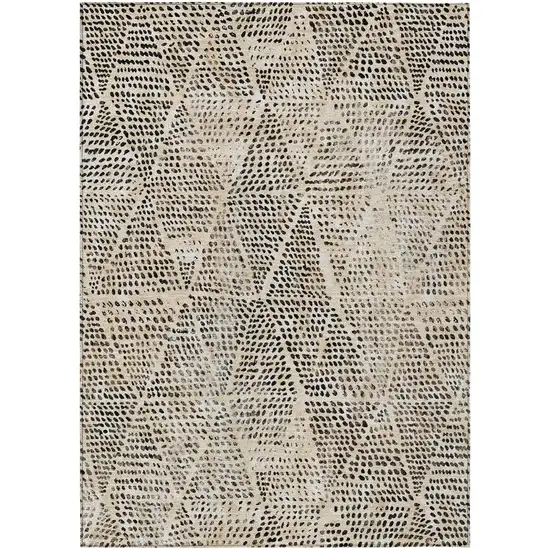 Beige Geometric Washable Non Skid Indoor Outdoor Area Rug Photo 2