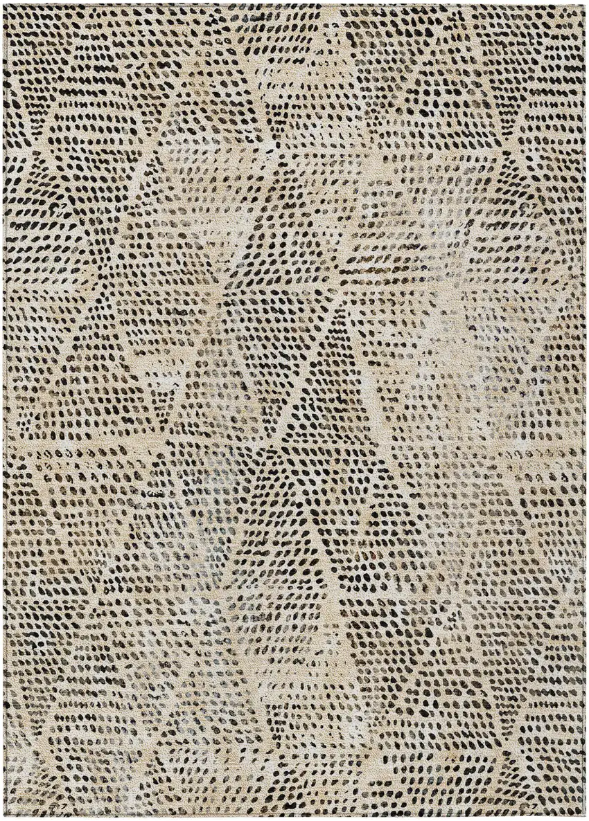 Beige Geometric Washable Non Skid Indoor Outdoor Area Rug Photo 2
