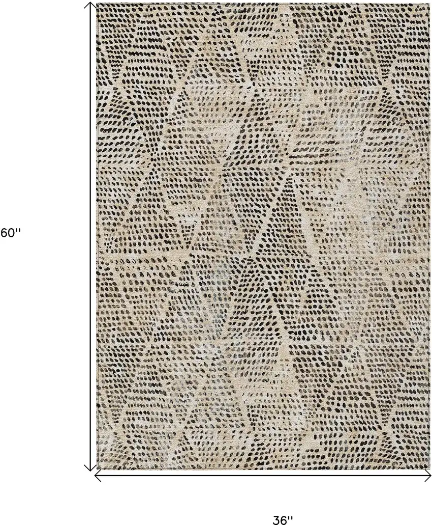 Beige Geometric Washable Non Skid Indoor Outdoor Area Rug Photo 3