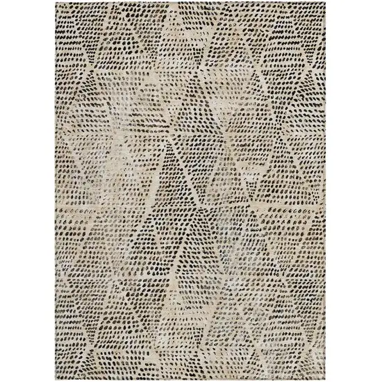 Beige Geometric Washable Non Skid Indoor Outdoor Area Rug Photo 6