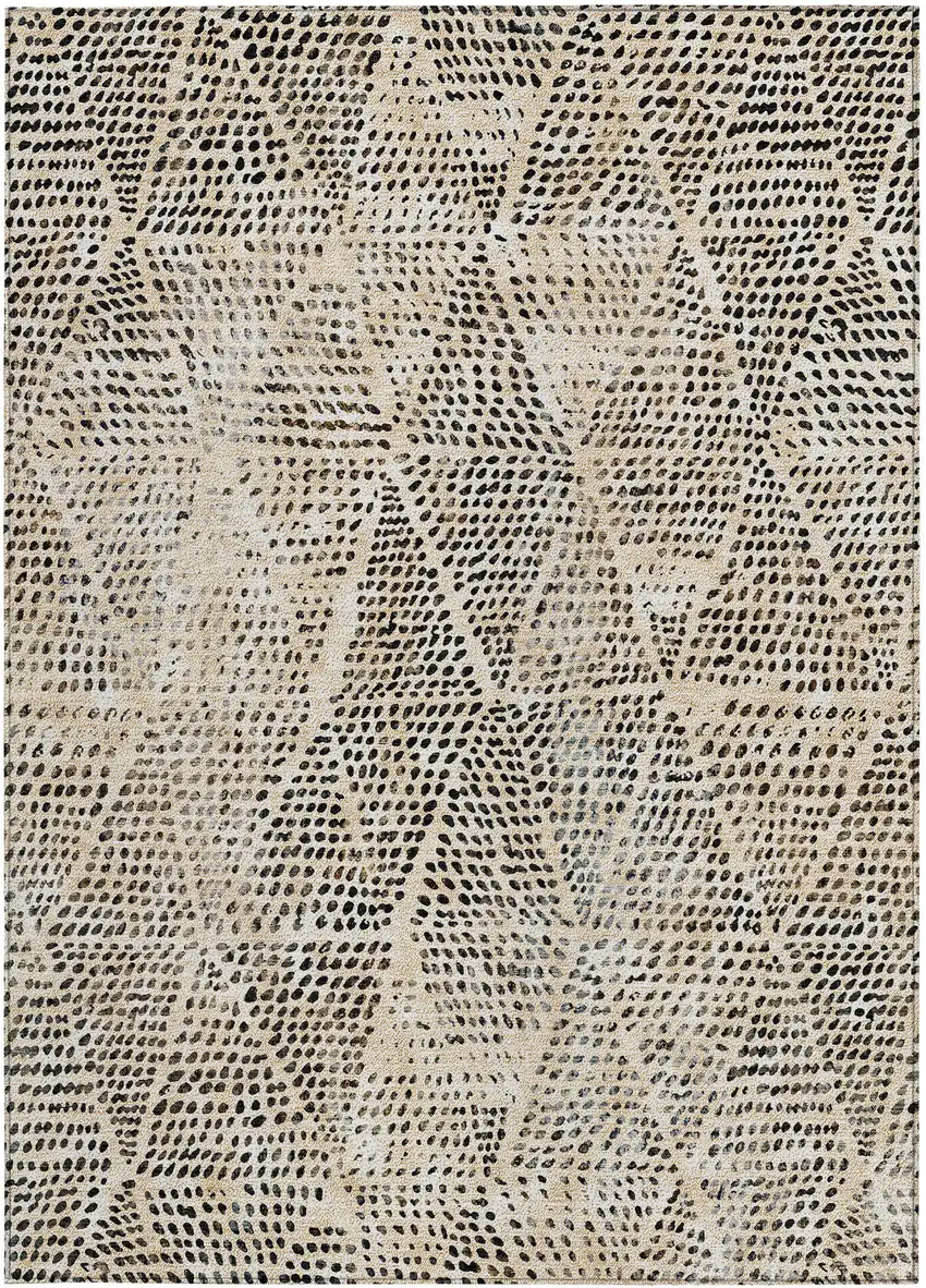 Beige Geometric Washable Non Skid Indoor Outdoor Area Rug Photo 5
