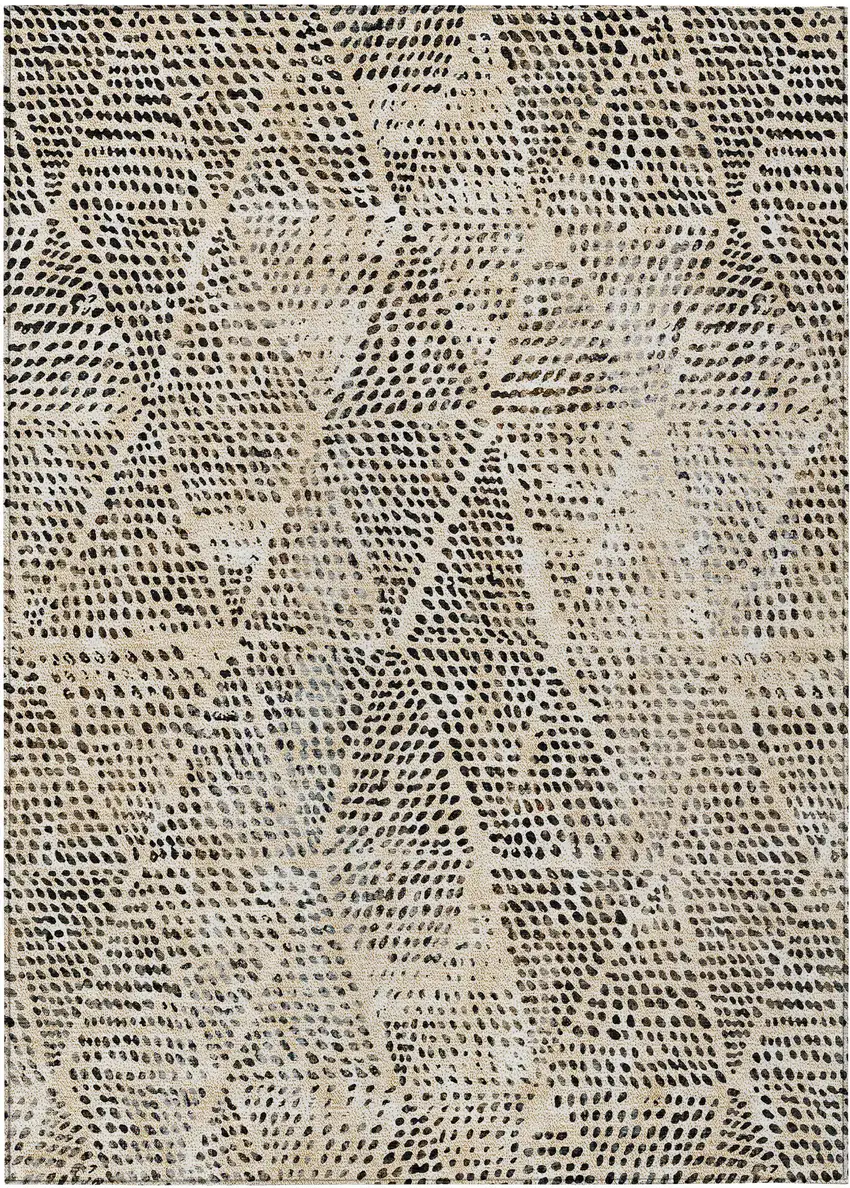 Beige Ivory And Black Geometric Washable Indoor Outdoor Area Rug Photo 2
