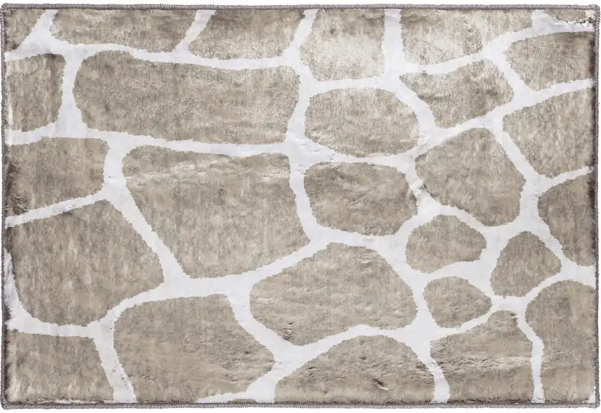 Beige Giraffe Print Shag Handmade Non Skid Area Rug Photo 5