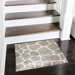Photo of Beige Giraffe Print Shag Handmade Non Skid Area Rug