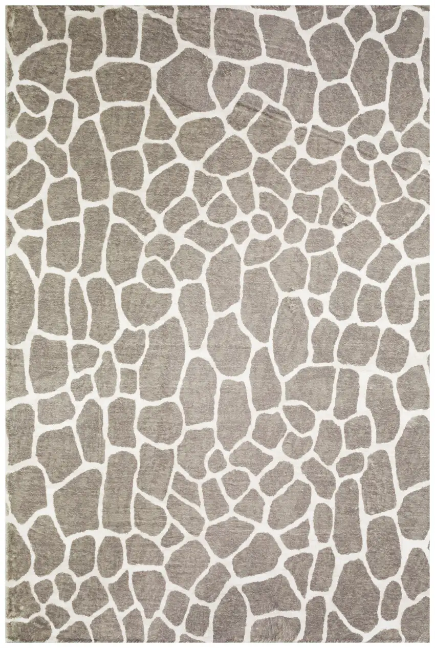Beige Giraffe Print Shag Handmade Non Skid Area Rug Photo 1