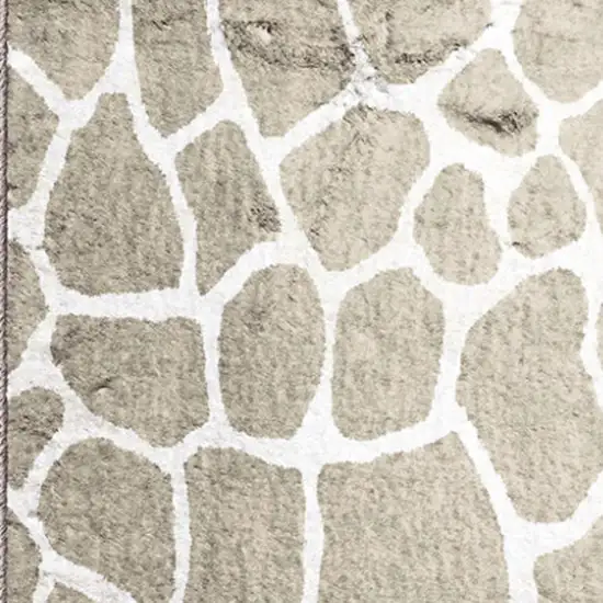 2' X 8' Beige Giraffe Print Shag Handmade Non Skid Runner Rug Photo 3