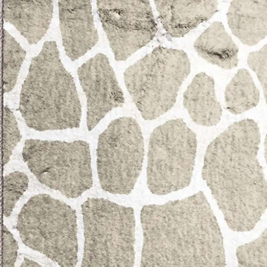 2' X 8' Beige Giraffe Print Shag Handmade Non Skid Runner Rug Photo 3