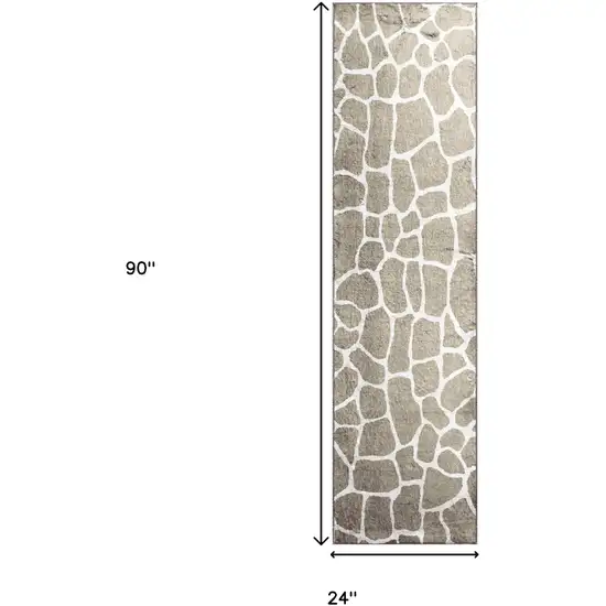 2' X 8' Beige Giraffe Print Shag Handmade Non Skid Runner Rug Photo 8