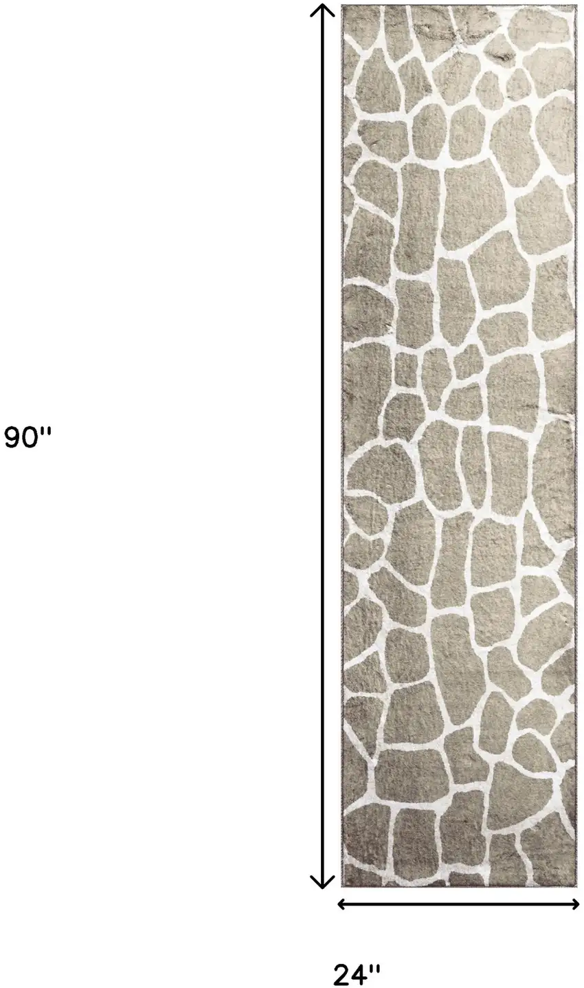 2' X 8' Beige Giraffe Print Shag Handmade Non Skid Runner Rug Photo 8