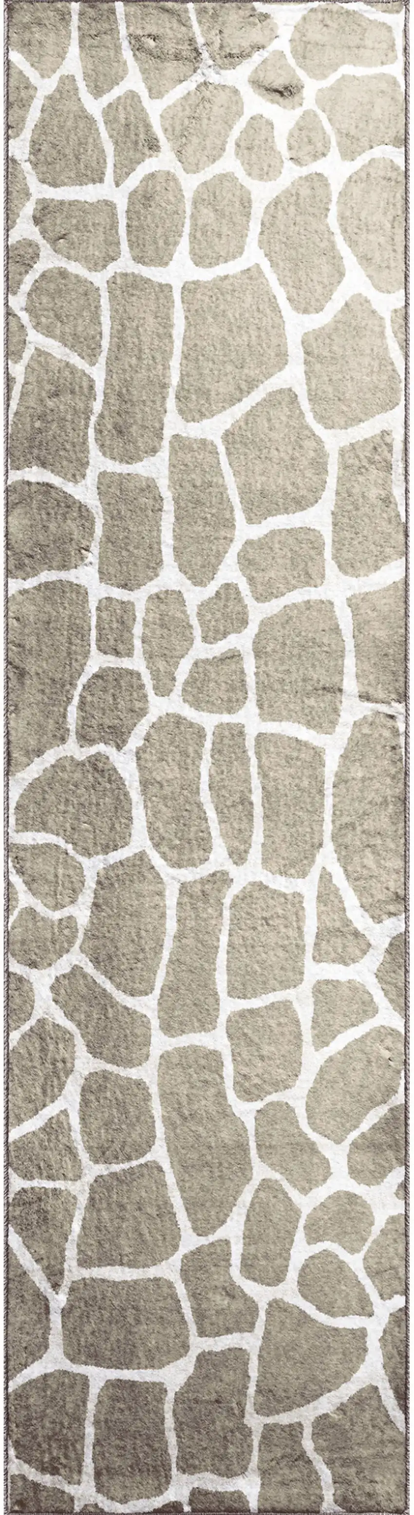 Beige Giraffe Print Shag Handmade Non Skid Runner Rug Photo 5