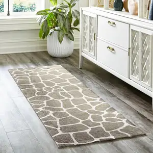 Photo of Beige Giraffe Print Shag Handmade Non Skid Runner Rug