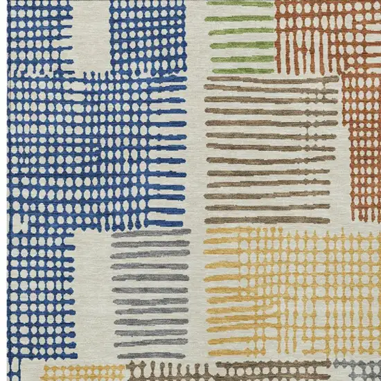 Beige Gold And Blue Geometric Washable Indoor Outdoor Area Rug Photo 3