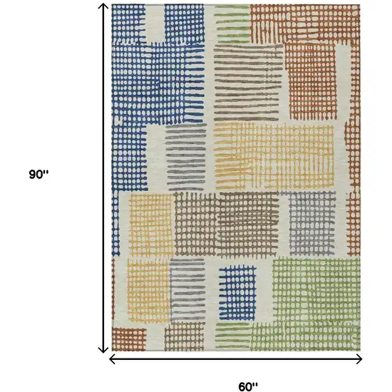 Beige Gold And Blue Geometric Washable Indoor Outdoor Area Rug Photo 6