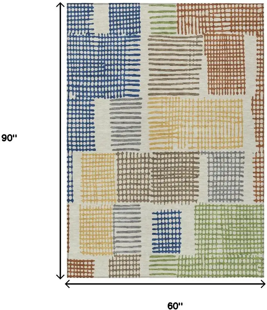 Beige Gold And Blue Geometric Washable Indoor Outdoor Area Rug Photo 6