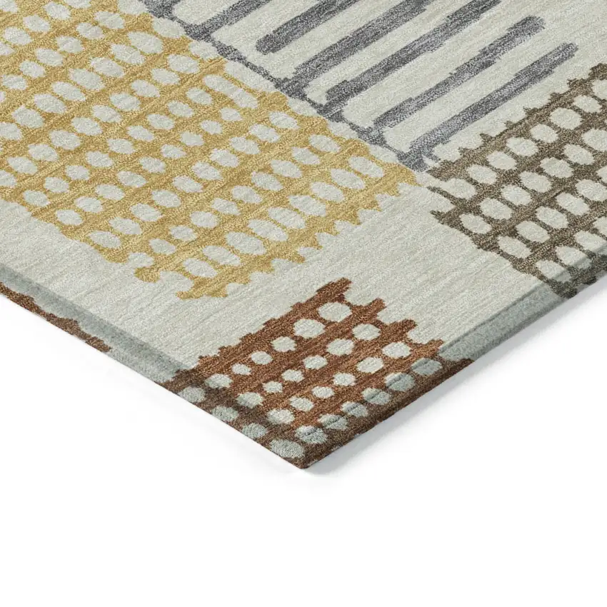 Beige Gold And Blue Geometric Washable Indoor Outdoor Area Rug Photo 8