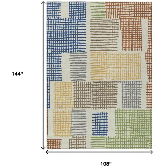 Beige Gold And Blue Geometric Washable Indoor Outdoor Area Rug Photo 6