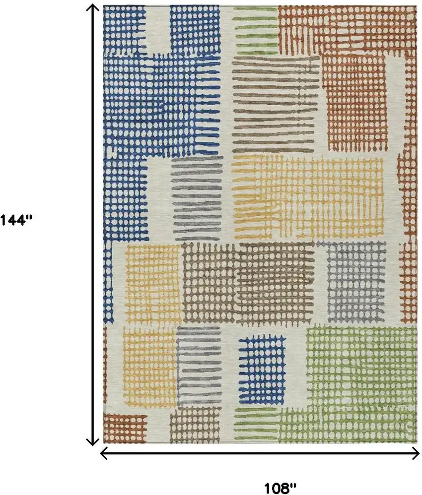 Beige Gold And Blue Geometric Washable Indoor Outdoor Area Rug Photo 6