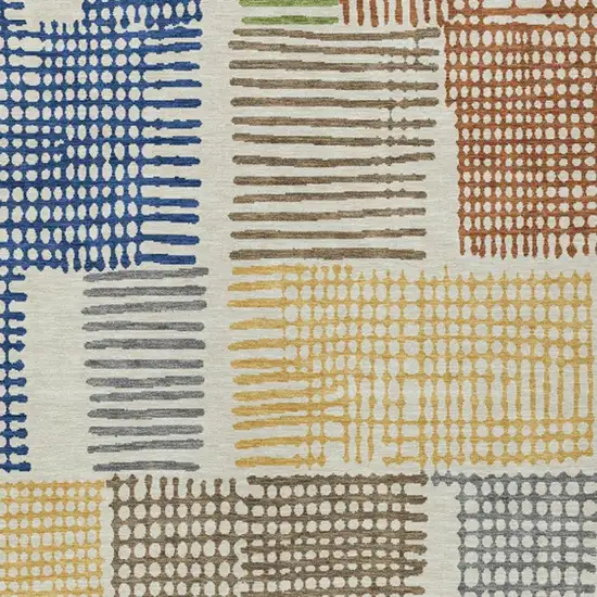 Beige Gold And Blue Geometric Washable Indoor Outdoor Area Rug Photo 3