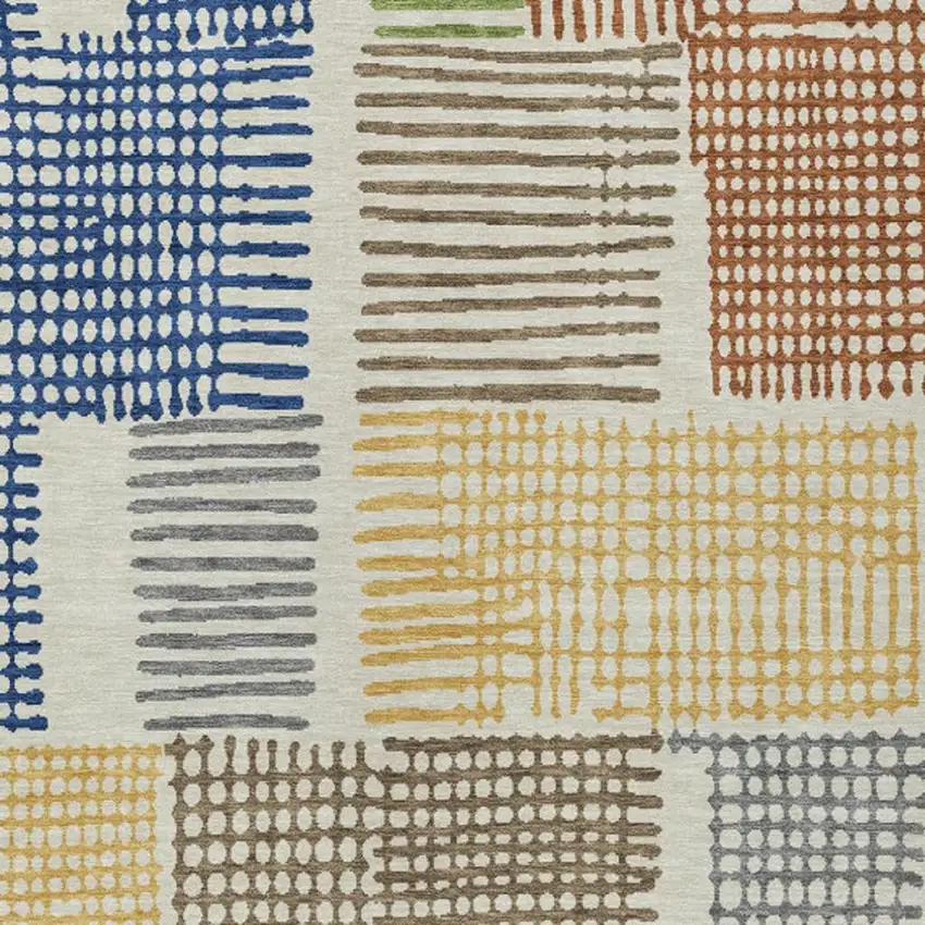 Beige Gold And Blue Geometric Washable Indoor Outdoor Area Rug Photo 3