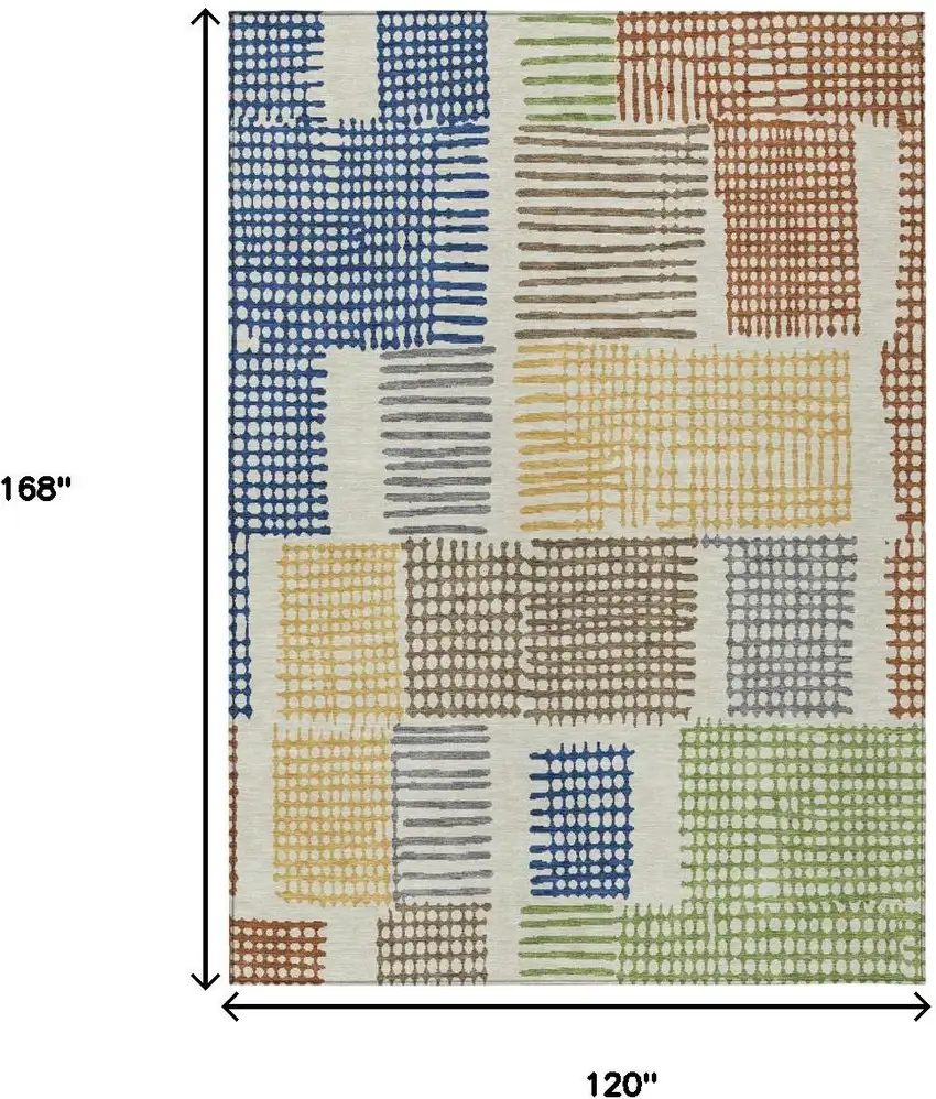 Beige Gold And Blue Geometric Washable Indoor Outdoor Area Rug Photo 6