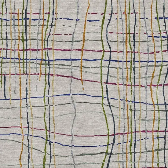 Beige Gold And Blue Striped Washable Area Rug With UV Protection Photo 2