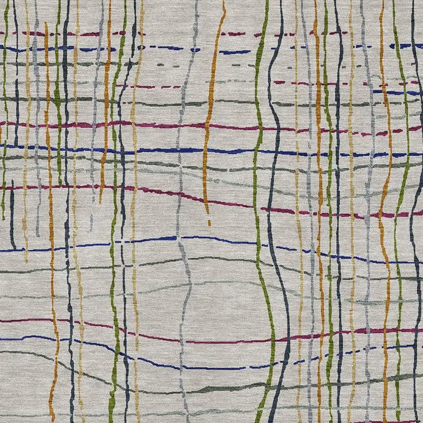 Beige Gold And Blue Striped Washable Area Rug With UV Protection Photo 2