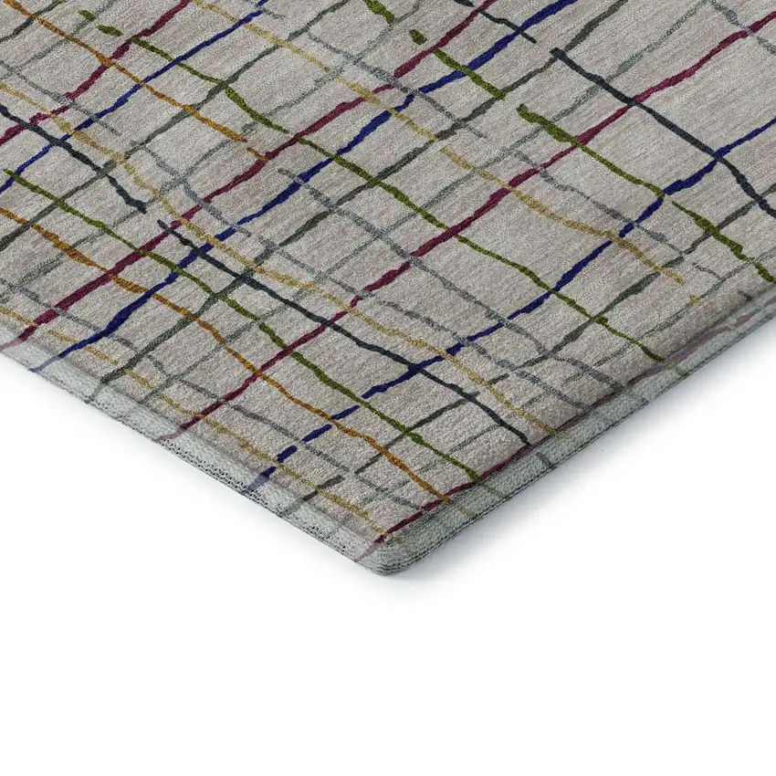 Beige Gold And Blue Striped Washable Area Rug With UV Protection Photo 7