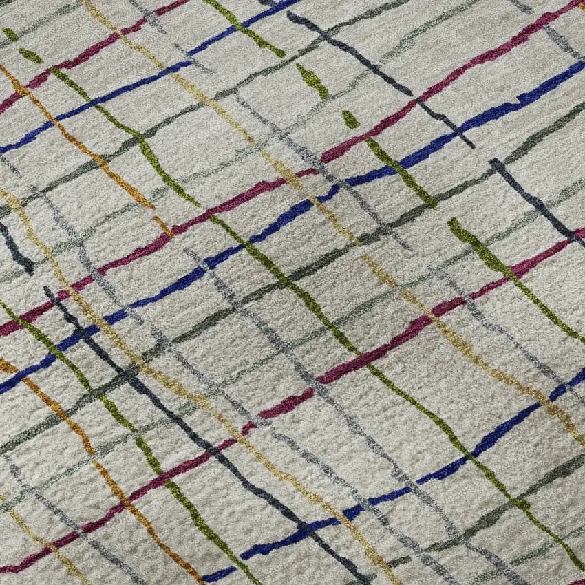 Beige Gold And Blue Striped Washable Area Rug With UV Protection Photo 9