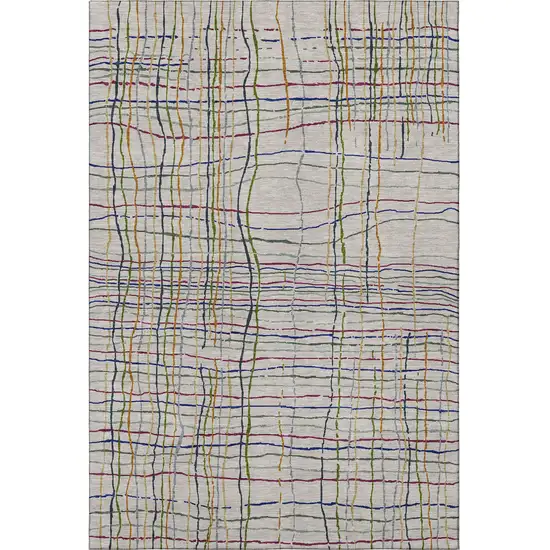 Beige Gold And Blue Striped Washable Area Rug With UV Protection Photo 3