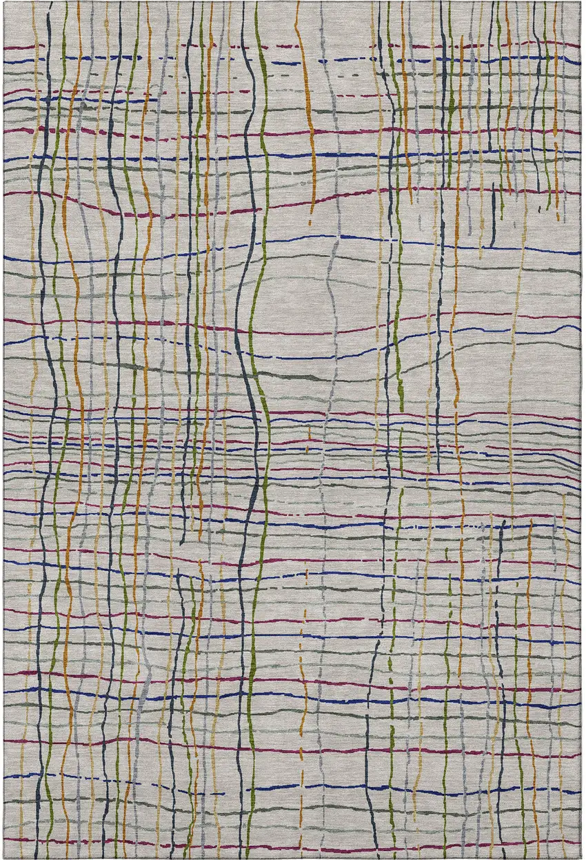 Beige Gold And Blue Striped Washable Area Rug With UV Protection Photo 3