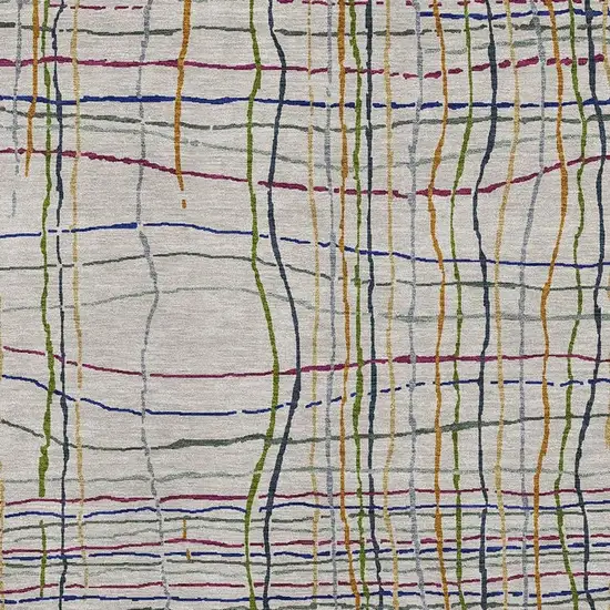 Beige Gold And Blue Striped Washable Area Rug With UV Protection Photo 2