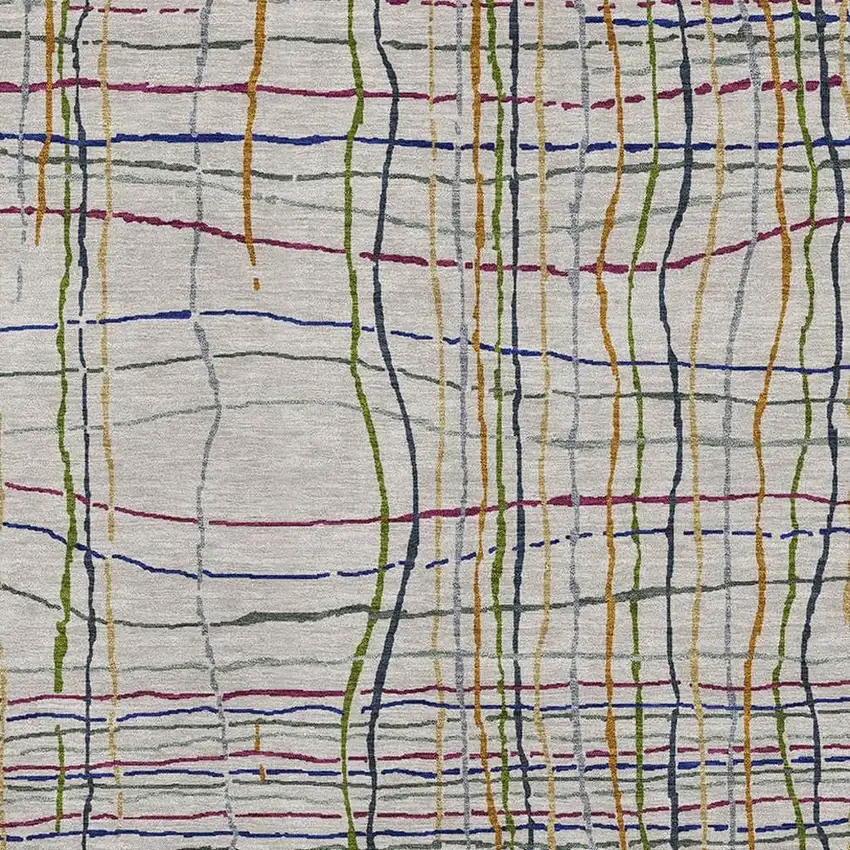 Beige Gold And Blue Striped Washable Area Rug With UV Protection Photo 2