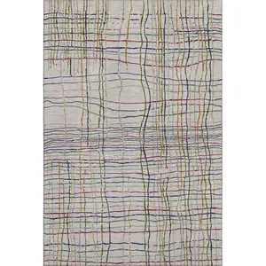 Photo of Beige Gold And Blue Striped Washable Area Rug With UV Protection