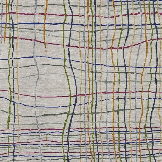 Beige Gold And Blue Striped Washable Area Rug With UV Protection Photo 2