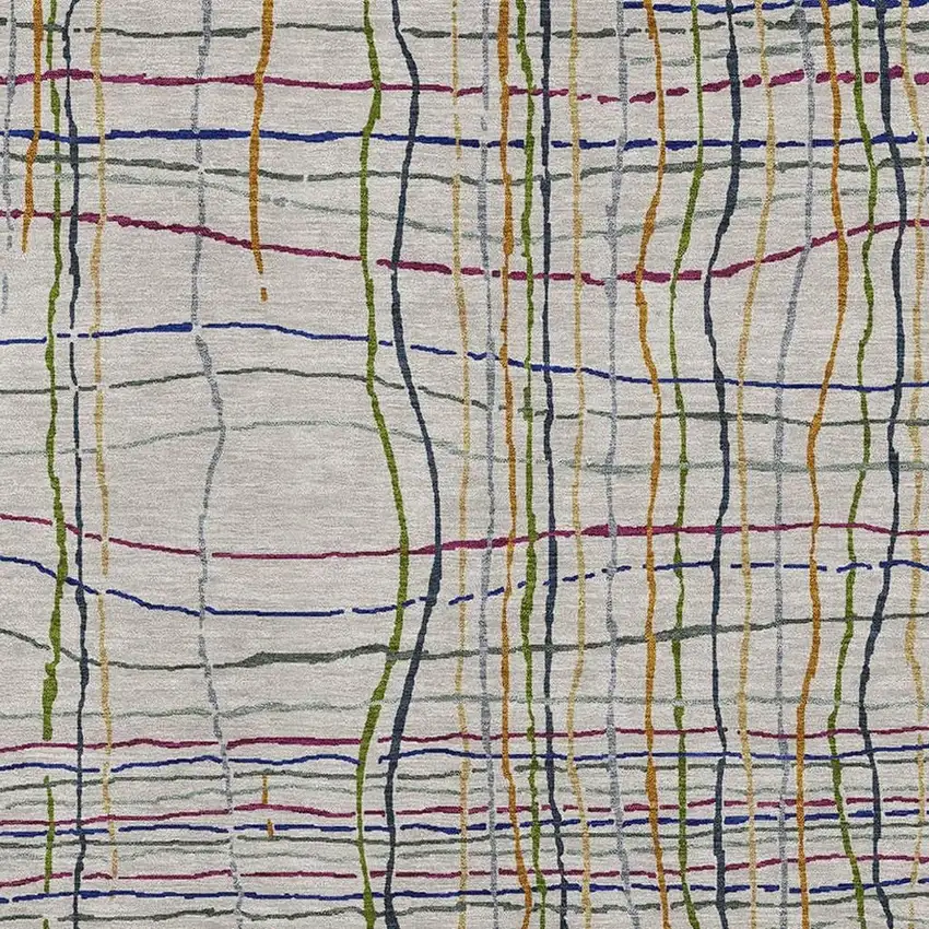 Beige Gold And Blue Striped Washable Area Rug With UV Protection Photo 2