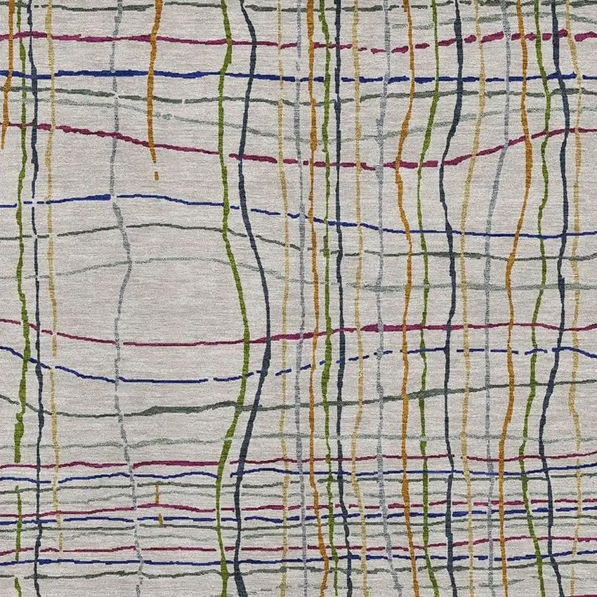 Beige Gold And Blue Striped Washable Area Rug With UV Protection Photo 2